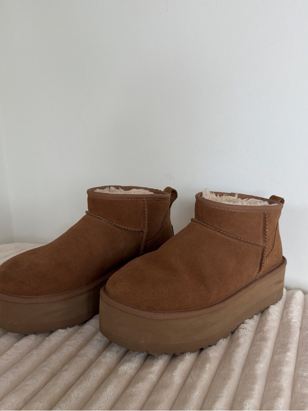 UGG Women's Tan Suede Platform Ankle Boots